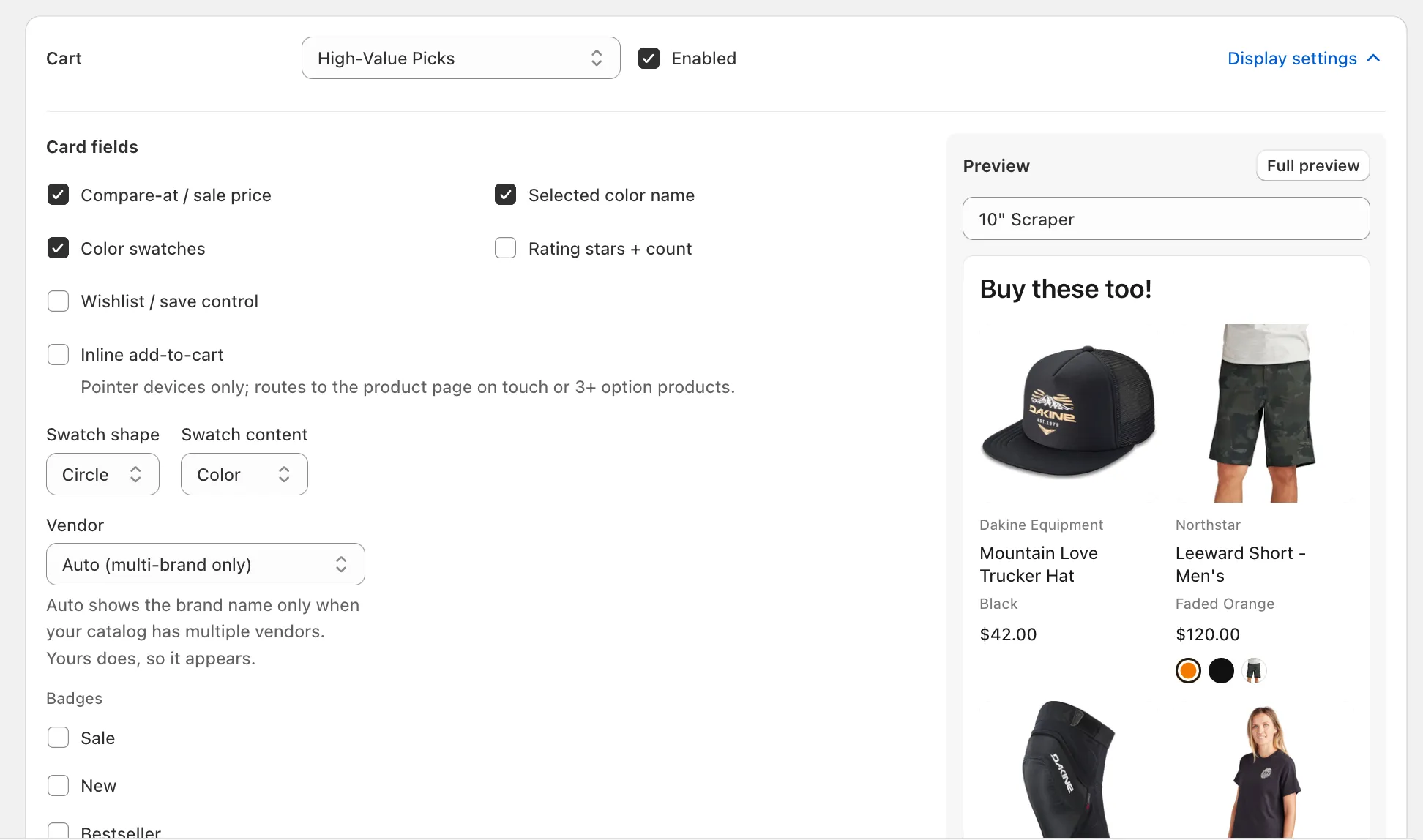 Per-placement display settings expanded